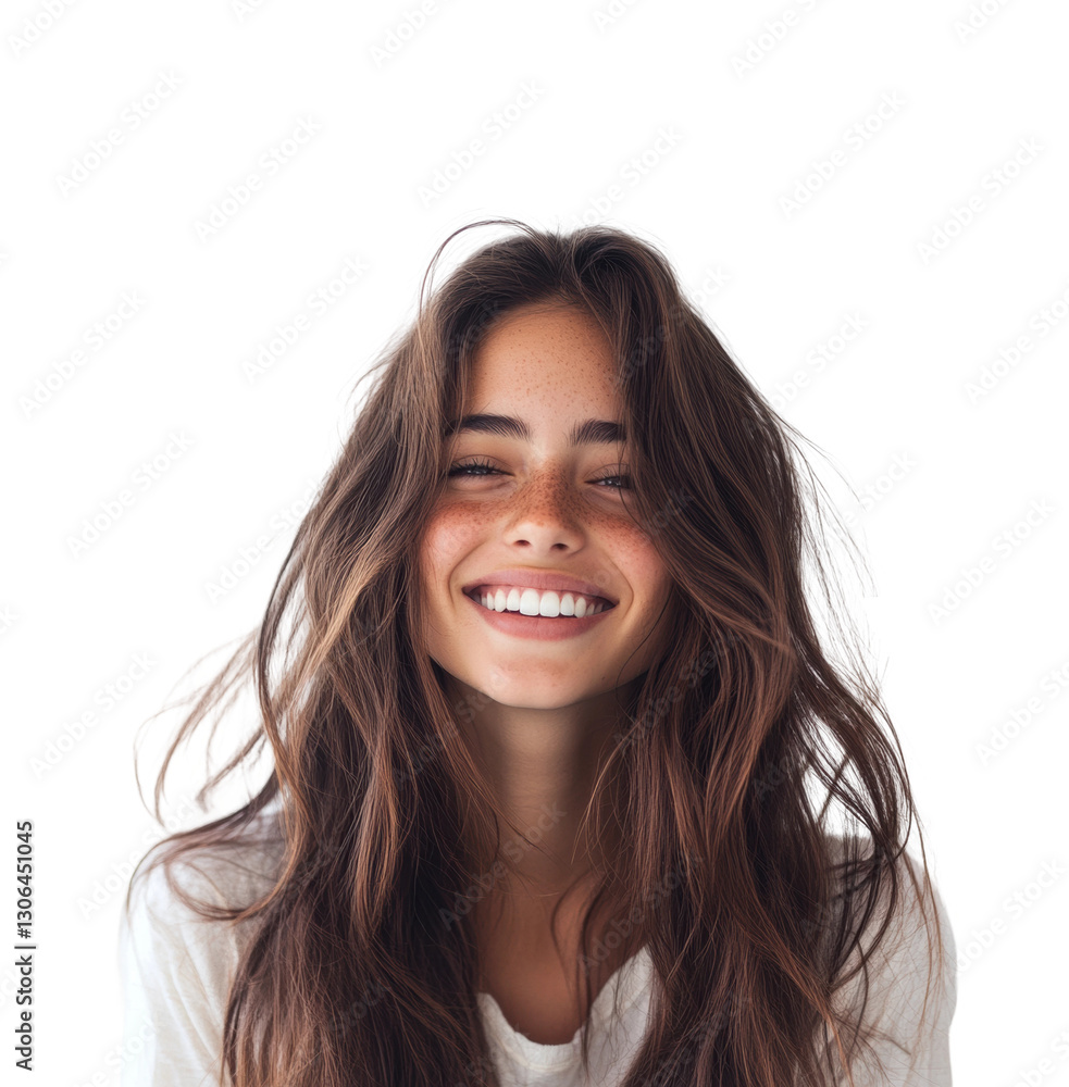 Joyful portrait of woman bright happiness isolated on transparent background
