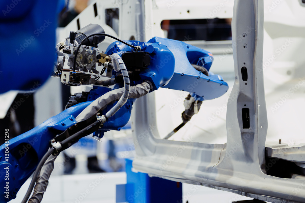 robot arm working in car factory
