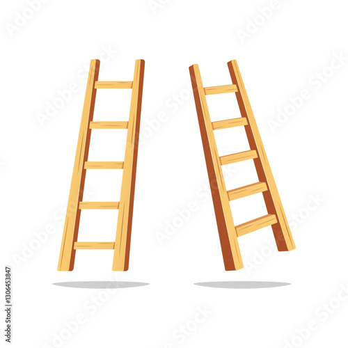 Single wooden ladder vector isolated on white background.