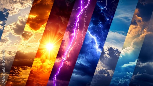 Diverse atmospheric moods timelapse showcasing sun, clouds, and striking lightning storms