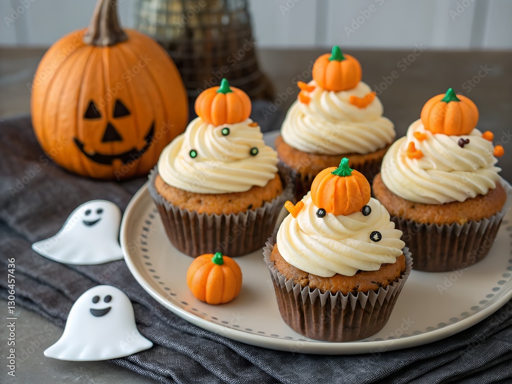 Halloween-Themed Cupcakes with Pumpkin and Ghost Designs Halloween-Themed Cupcakes with Pumpkin and Ghost Designs