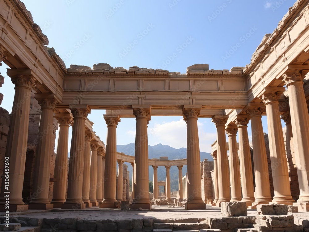 Fototapeta premium Ancient stone arches and columns creating a majestic historical atmosphere, stone, structure