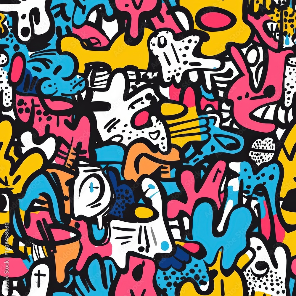 Graffiti doodle seamless pattern for background texture textile fabric Graffiti doodle seamless pattern for background texture textile fabric