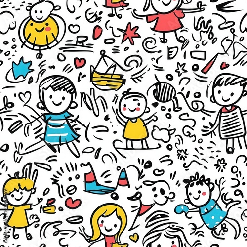 Children playing doodle seamless pattern for background texture textile fabric