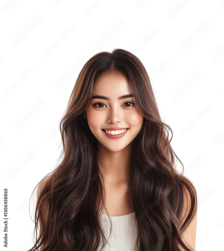Front view portrait of a smiling beauty isolated on transparent background