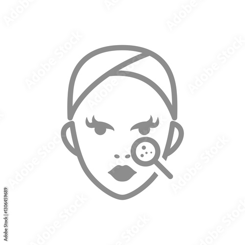 Acne pimple treatment with female face icon. Pimples, bumps and skin care vector.