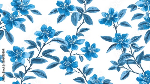 Elegant Blue Floral Pattern on a Bright White Background