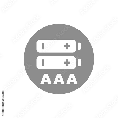 Two aaa batteries vector label. 2 battery type circle sticker icon.