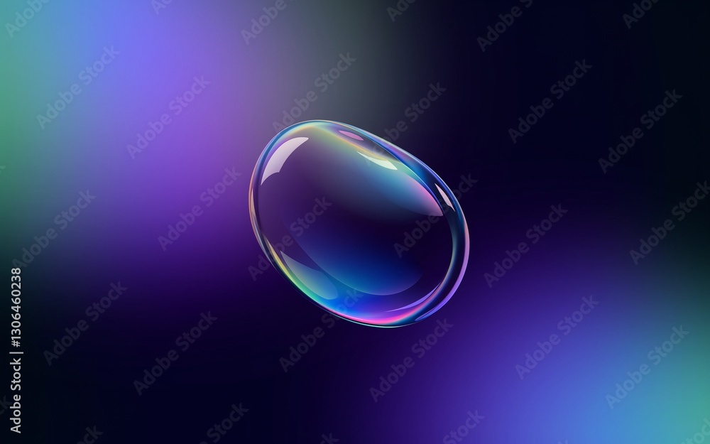 Floating iridescent bubble on dark backdrop Floating iridescent bubble on dark backdrop