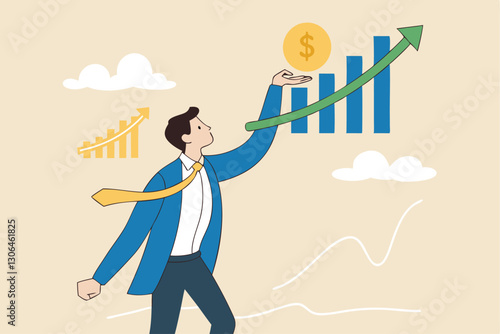 El crecimiento de las ganancias de inversión, el asesor financiero o la gestión de la riqueza, hacen dinero para enriquecerse o aumentar el concepto de ingresos o ingresos, el inversor empresario de c