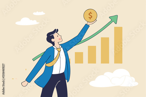 El crecimiento de las ganancias de inversión, el asesor financiero o la gestión de la riqueza, hacen dinero para enriquecerse o aumentar el concepto de ingresos o ingresos, el inversor empresario de c