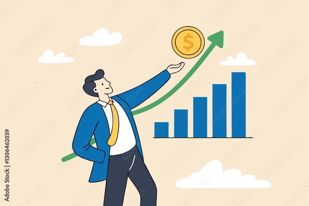 El crecimiento de las ganancias de inversión, el asesor financiero o la gestión de la riqueza, hacen dinero para enriquecerse o aumentar el concepto de ingresos o ingresos, el inversor empresario de c El crecimiento de las ganancias de inversión, el asesor financiero o la gestión de la riqueza, hacen dinero para enriquecerse o aumentar el concepto de ingresos o ingresos, el inversor empresario de c