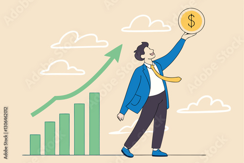 El crecimiento de las ganancias de inversión, el asesor financiero o la gestión de la riqueza, hacen dinero para enriquecerse o aumentar el concepto de ingresos o ingresos, el inversor empresario de c