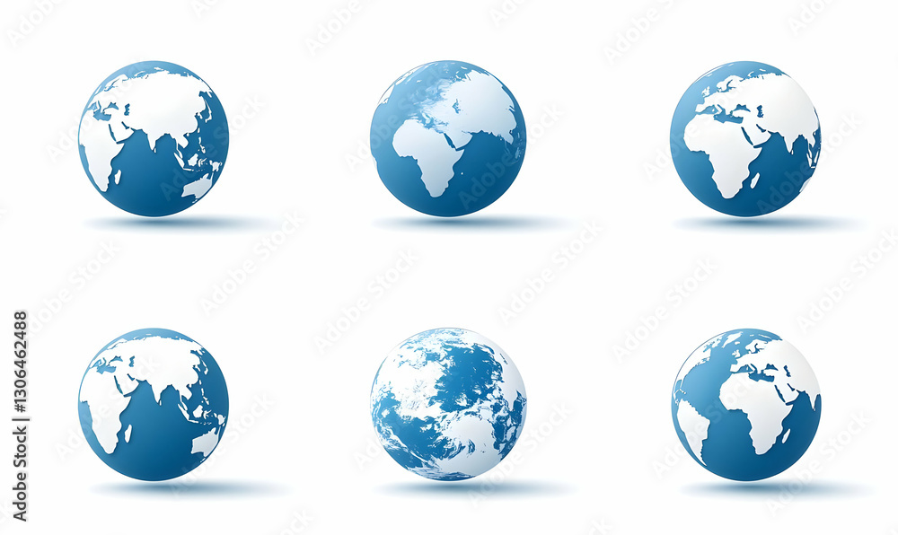Blue and White Globe Illustrations on White Background Blue and White Globe Illustrations on White Background