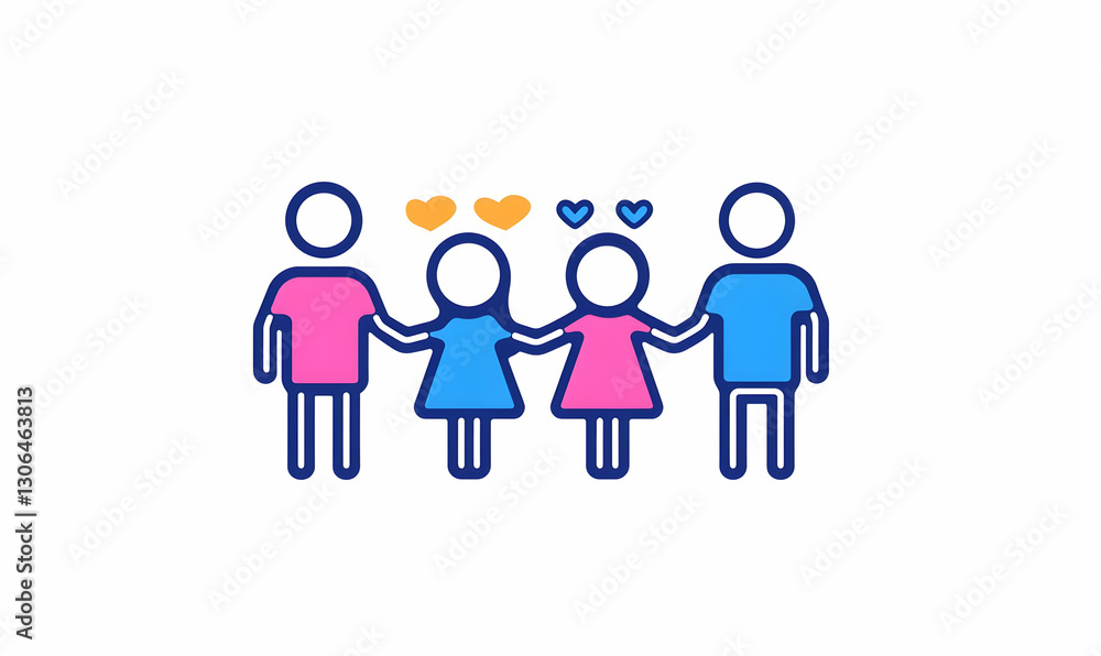 Diverse Group of People Holding Hands with Colorful Hearts Design Diverse Group of People Holding Hands with Colorful Hearts Design