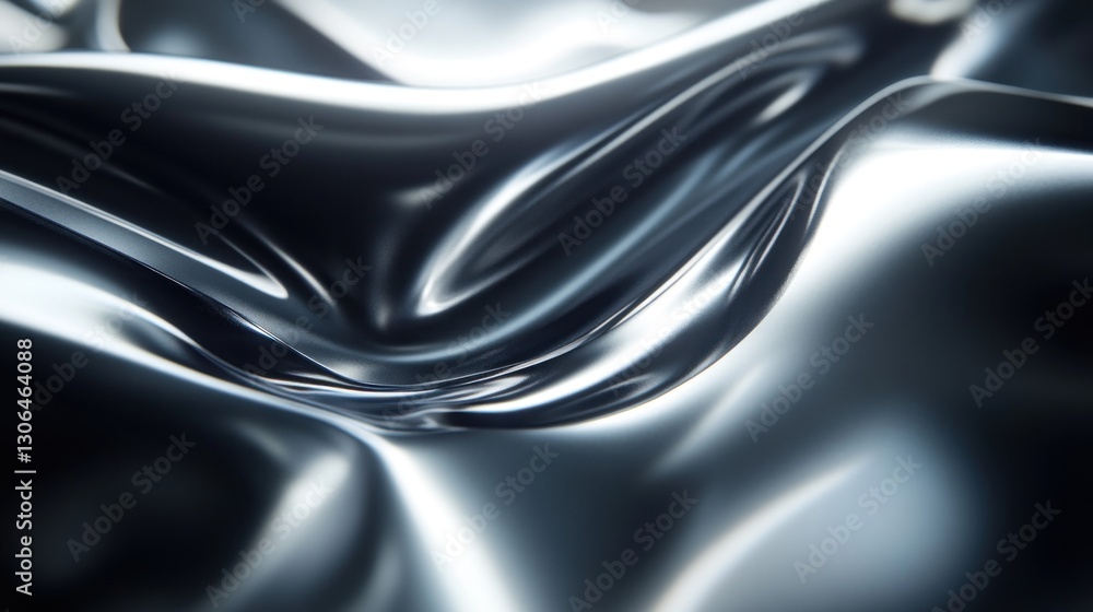 Fototapeta premium Liquid metal ripples, dynamic flow, dark background, abstract design