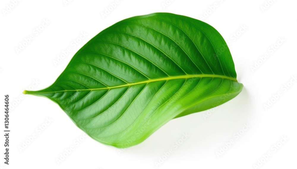Fototapeta premium Single leaf, gently curled, isolated on pure white background, photo, green