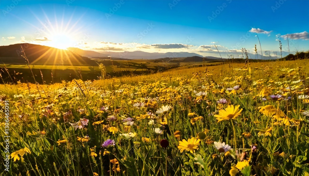 Fototapeta premium Wild Flowers Blooming in the Vast Meadow