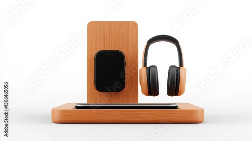 Serene wooden dock with vintage headphones in peaceful lake setting a