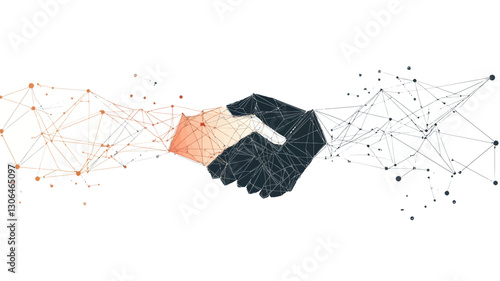 Abstract Business Handshake Origami Vector with Starry Sky Theme, Astral Network Collaboration Concept, Wireframe Polygon Art on White Background