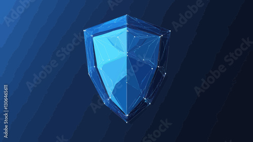 Low Poly Blue Shield Vector Minimalist Style, Geometric Protection Symbol, Cyber Security Graphic