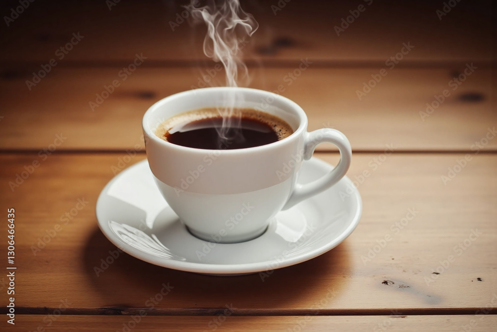 cup of coffee on a saucer on a wooden table cup of coffee on a saucer on a wooden table