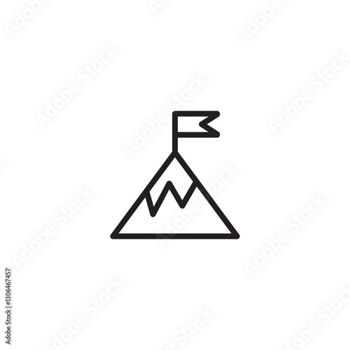 snowy mountain with flag icon over white background, silhouette style, vector illustration
