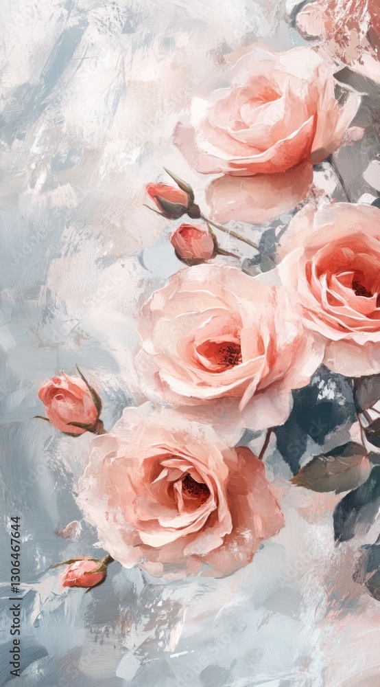 Fototapeta premium Delicate blush roses in soft pastel colors against a textured backdrop.