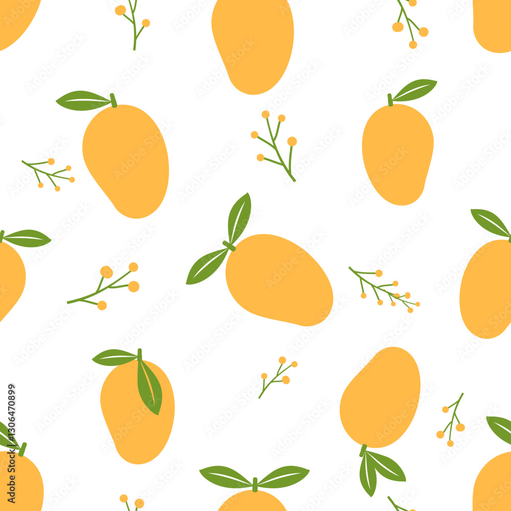 Seamless pattern of mango fruit with green leaves on white background vector. Seamless pattern of mango fruit with green leaves on white background vector.