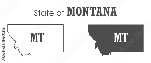 Montana. The outline and silhouette of the state with the abbreviated abbreviation of the name. The state border. A template for the design of printed products