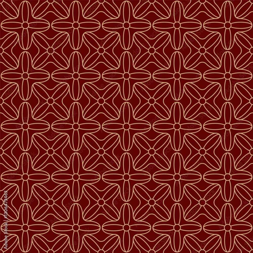 Seamless gold ornament on a red background. The composition of colorful elements creates a seamless pattern. Seamless gold ornament on a red background. The composition of colorful elements creates a seamless pattern.