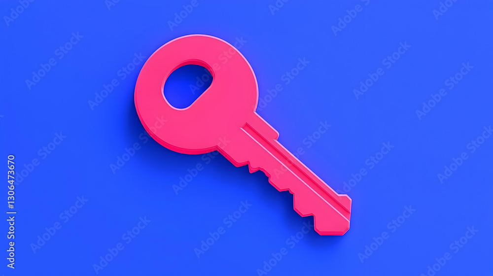 Bright Pink Key on Bold Blue Background for Creative Concepts Bright Pink Key on Bold Blue Background for Creative Concepts