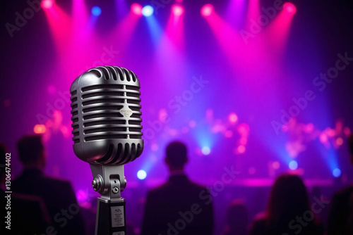 microphone in front of a crowd of people at a concert