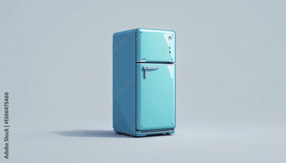 Retro 8-bit Pixel Refrigerator with Simple Boxy Design in Icy Blue and White, Isolated on White Background for Vintage Kitchen Feel Retro 8-bit Pixel Refrigerator with Simple Boxy Design in Icy Blue and White, Isolated on White Background for Vintage Kitchen Feel