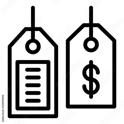 Two price tags, one with lines and one with a dollar sign. Simple line art style. Retail graphic elements