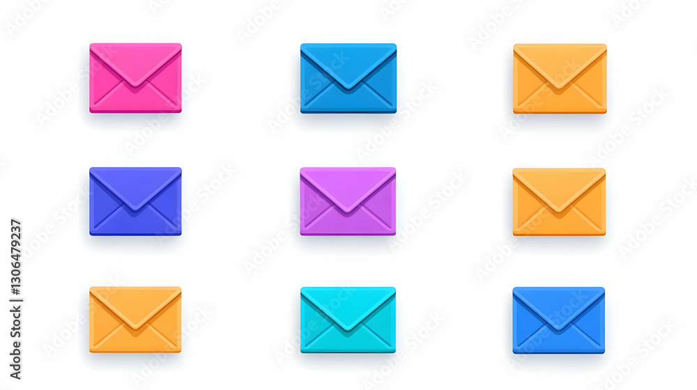 Colorful Envelope Icons Arrangement in a Grid Layout Design Colorful Envelope Icons Arrangement in a Grid Layout Design