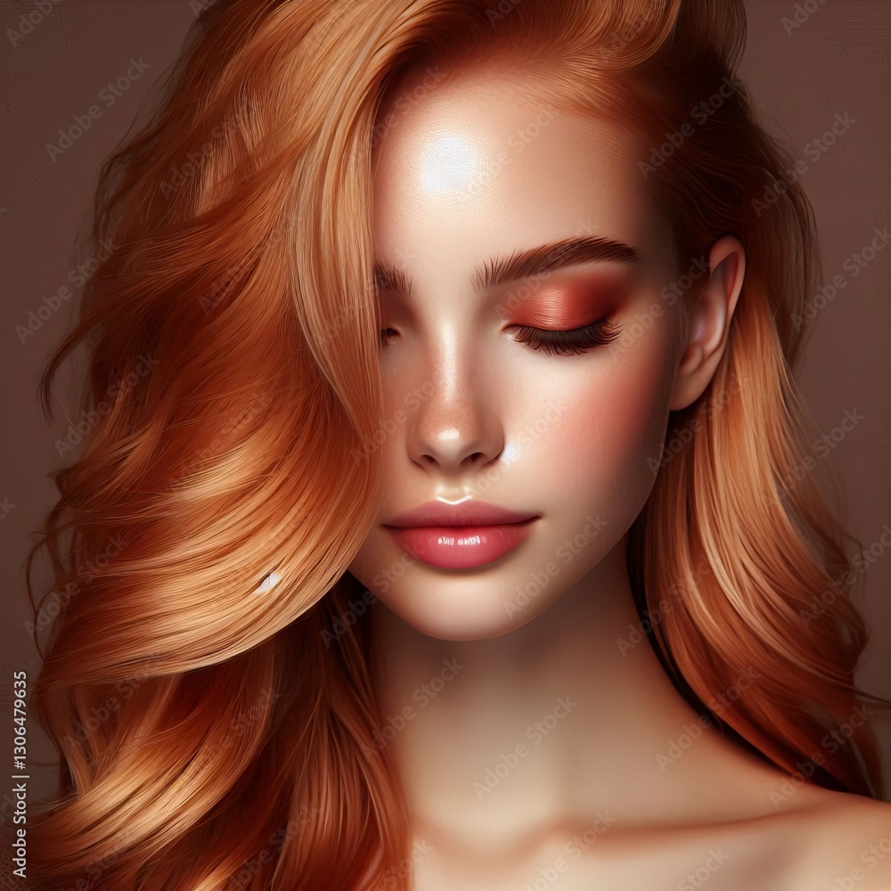 Fototapeta premium Strawberry Blonde Hair Warm reddish blonde hair with a soft peac