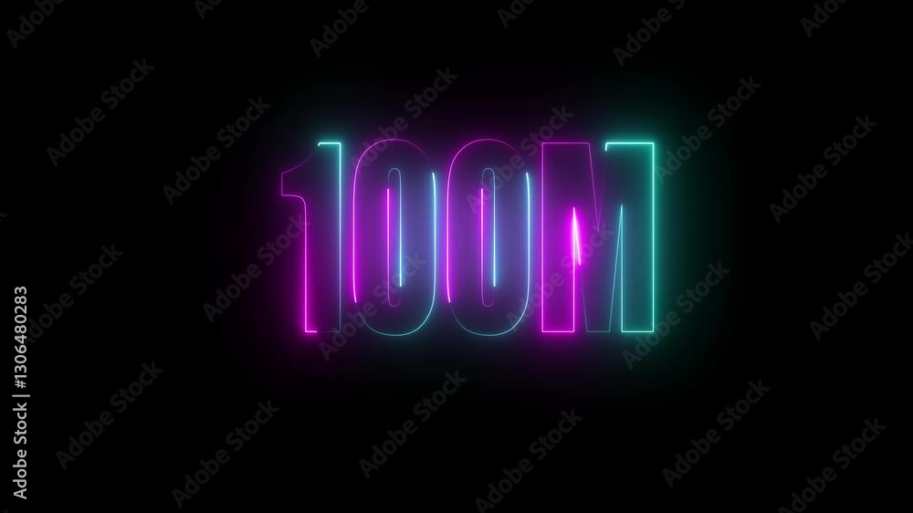 100 m glowing neon text animation with black background 100 m glowing neon text animation with black background