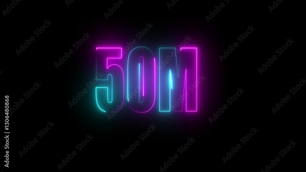 50 m glowing neon text animation with black background 50 m glowing neon text animation with black background