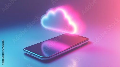 Transparent cloud symbol on the smartphone with soft colourful gradient on the screen