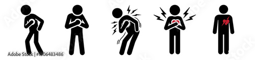 Chest Pain and Heart Attack Stickman Icon set – Medical Emergency Pictograms