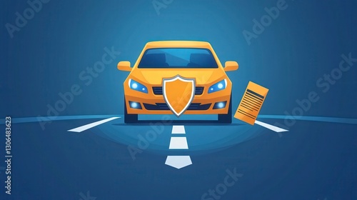 Wallpaper Mural Orange Car with Shield and Document Representing Insurance and Protection Concept Torontodigital.ca