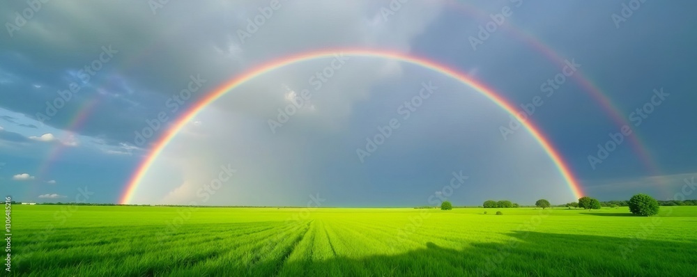 Breathtaking view of rainbow stretching across green field, nature, rainbow Breathtaking view of rainbow stretching across green field, nature, rainbow