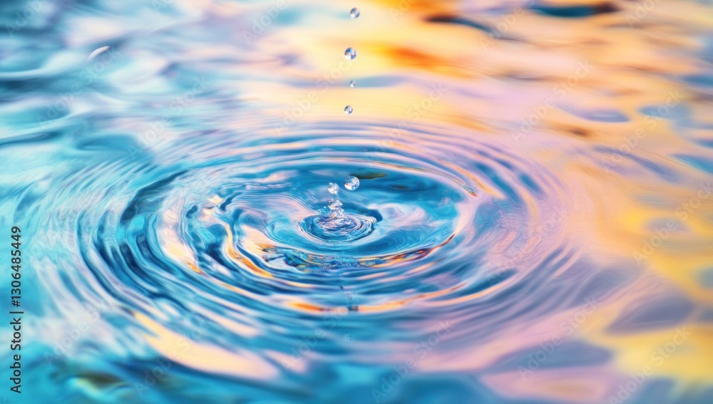 Water droplet impact, colorful ripples. Water droplet impact, colorful ripples.