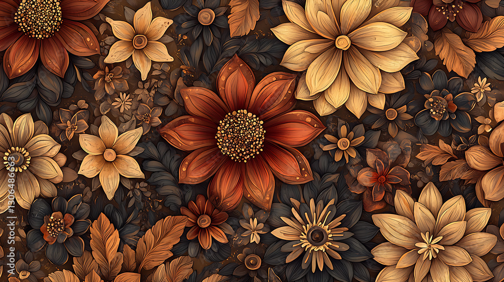 Fototapeta premium pattern featuring intricate mandala-style flowers in warm earthy tones high quality 
