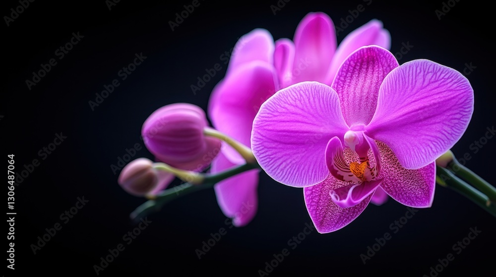 Fototapeta premium Stunning pink flower set against a black background highlighting its beauty and elegance