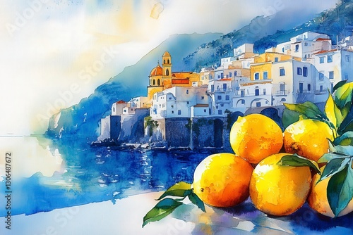 Wallpaper Mural Serene Coastal Village with Lemons and Vibrant Mediterranean Landscape Torontodigital.ca