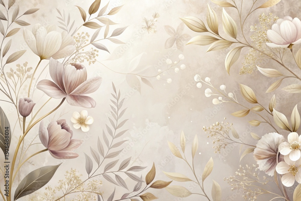 Elegant Neutral Floral Design Featuring Delicate Blooms and Branches in Soft Hues Elegant Neutral Floral Design Featuring Delicate Blooms and Branches in Soft Hues