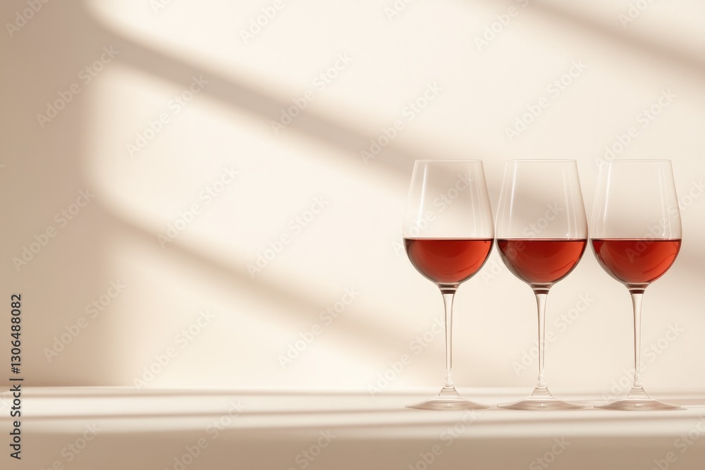 Elegant glasses of red wine arranged in minimalist setting, soft Elegant glasses of red wine arranged in minimalist setting, soft