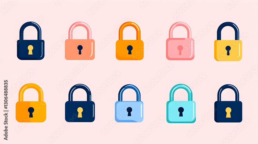 Colorful padlocks in various styles on a pastel background Colorful padlocks in various styles on a pastel background